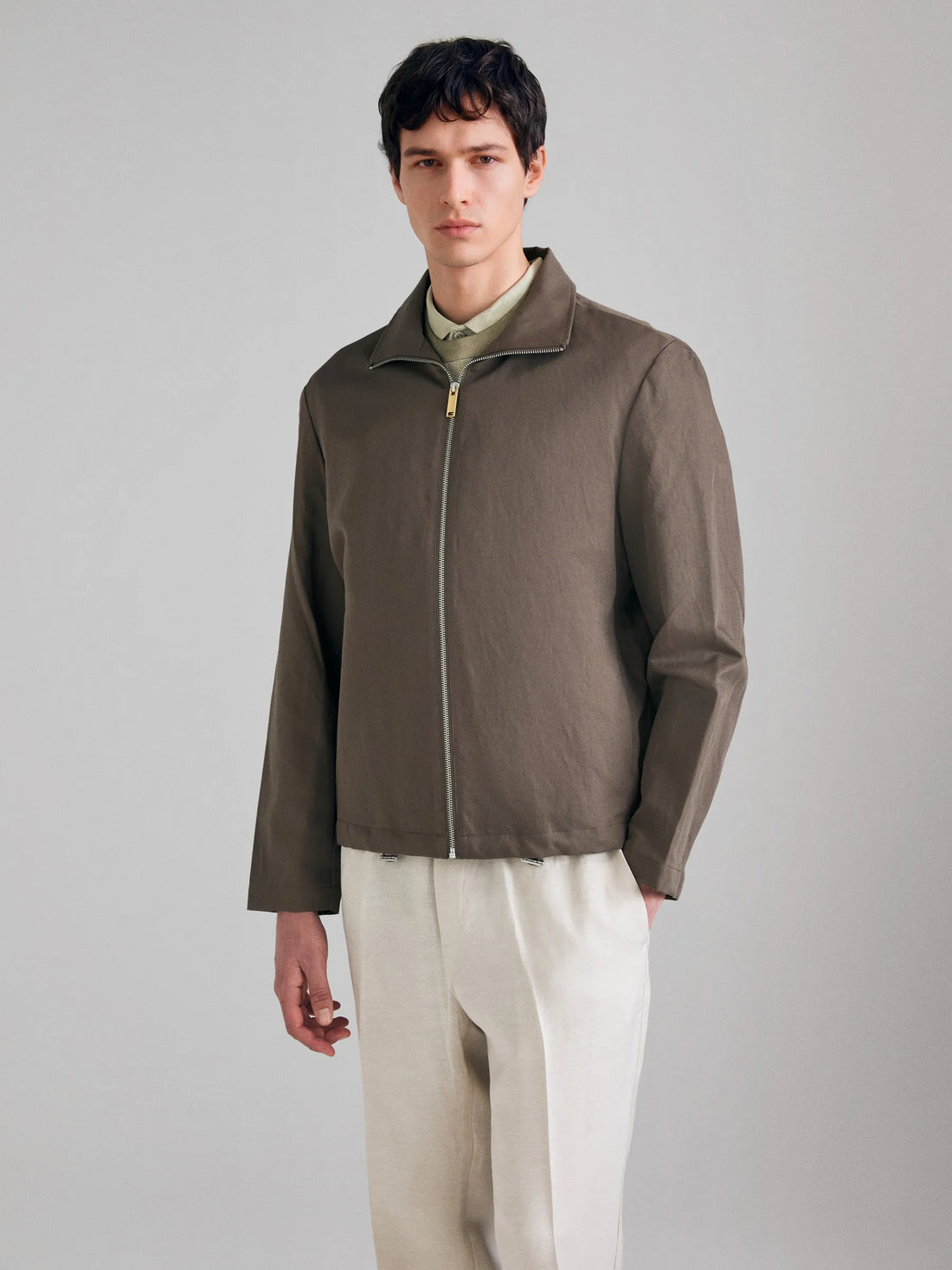 Sisley Brown Men Linen Blend Jacket SKU: 2UQDSN04S_901 Image 03