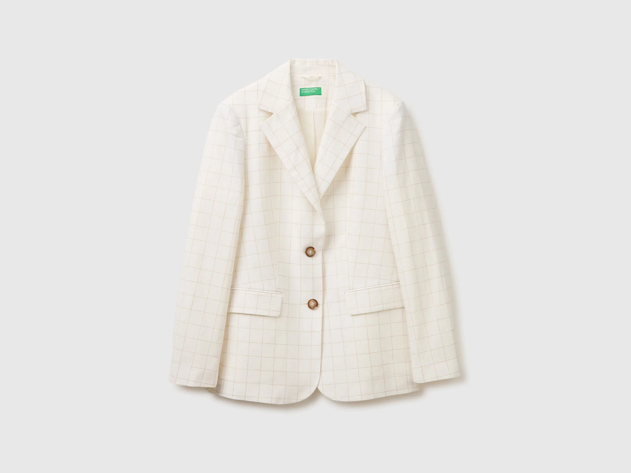 Benetton Creamy White Women Checked Blazer SKU: 2V6GDW03O_901 Image 01