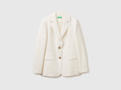 Benetton Creamy White Women Checked Blazer SKU: 2V6GDW03O_901 Image 01