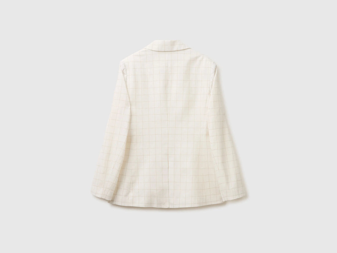 Benetton Creamy White Women Checked Blazer SKU: 2V6GDW03O_901 Image 02