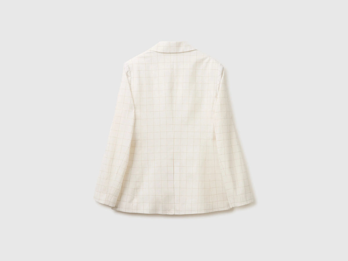 Benetton Creamy White Women Checked Blazer SKU: 2V6GDW03O_901 Image 02