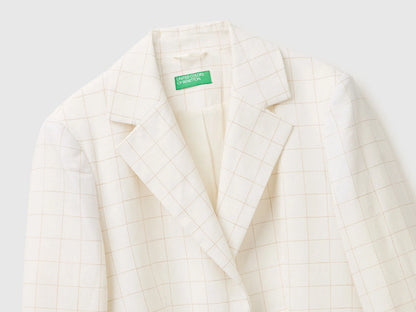 Benetton Creamy White Women Checked Blazer SKU: 2V6GDW03O_901 Image 03