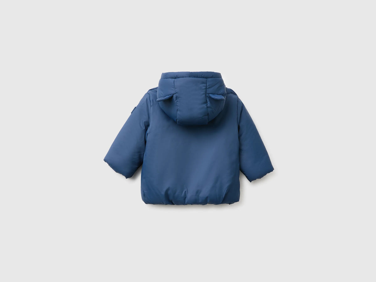 Benetton Blue New Born Fleece-Lined Hooded Jacket SKU: 2WU0AN01A_355 Image 02