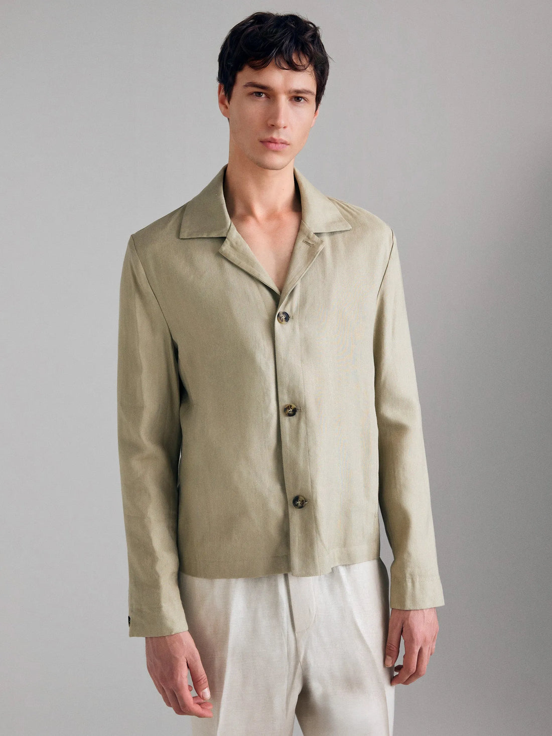 Sisley Beige Men Lightweight Linen Blend Jacket SKU: 2Y57SW02P_902 Image 03