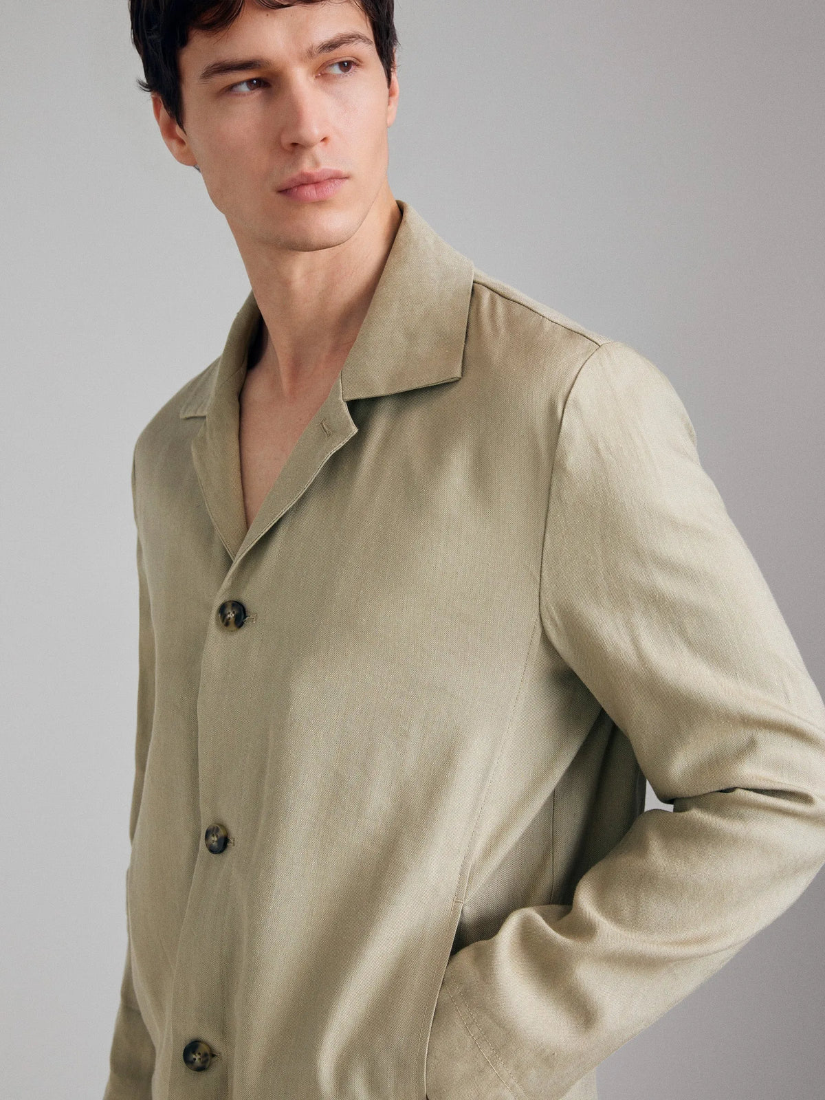 Sisley Beige Men Lightweight Linen Blend Jacket SKU: 2Y57SW02P_902 Image 04