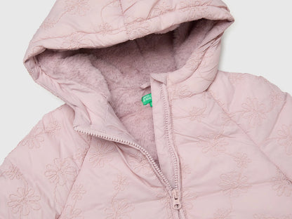 Benetton Pink Girls Down Jacket with Floral Embroidery and Hood SKU: 2ZHYGN04U_197 Image 03