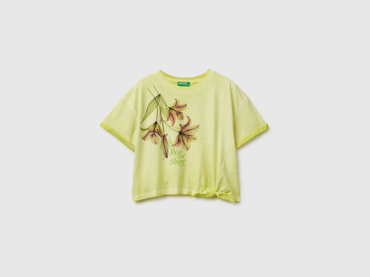 Benetton Yellow Girls T-Shirt with Print and Knot SKU: 3085C10T3_6M4 Image 01