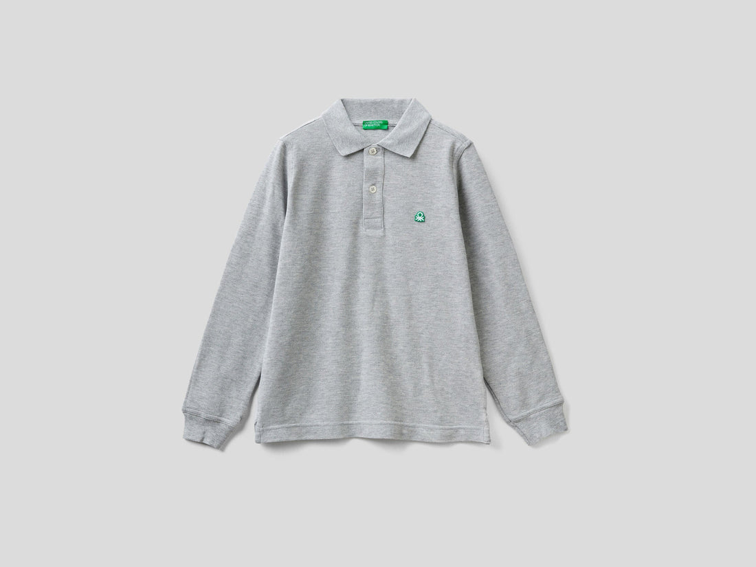 Light Grey 100% Organic Cotton Long Sleeve Polo