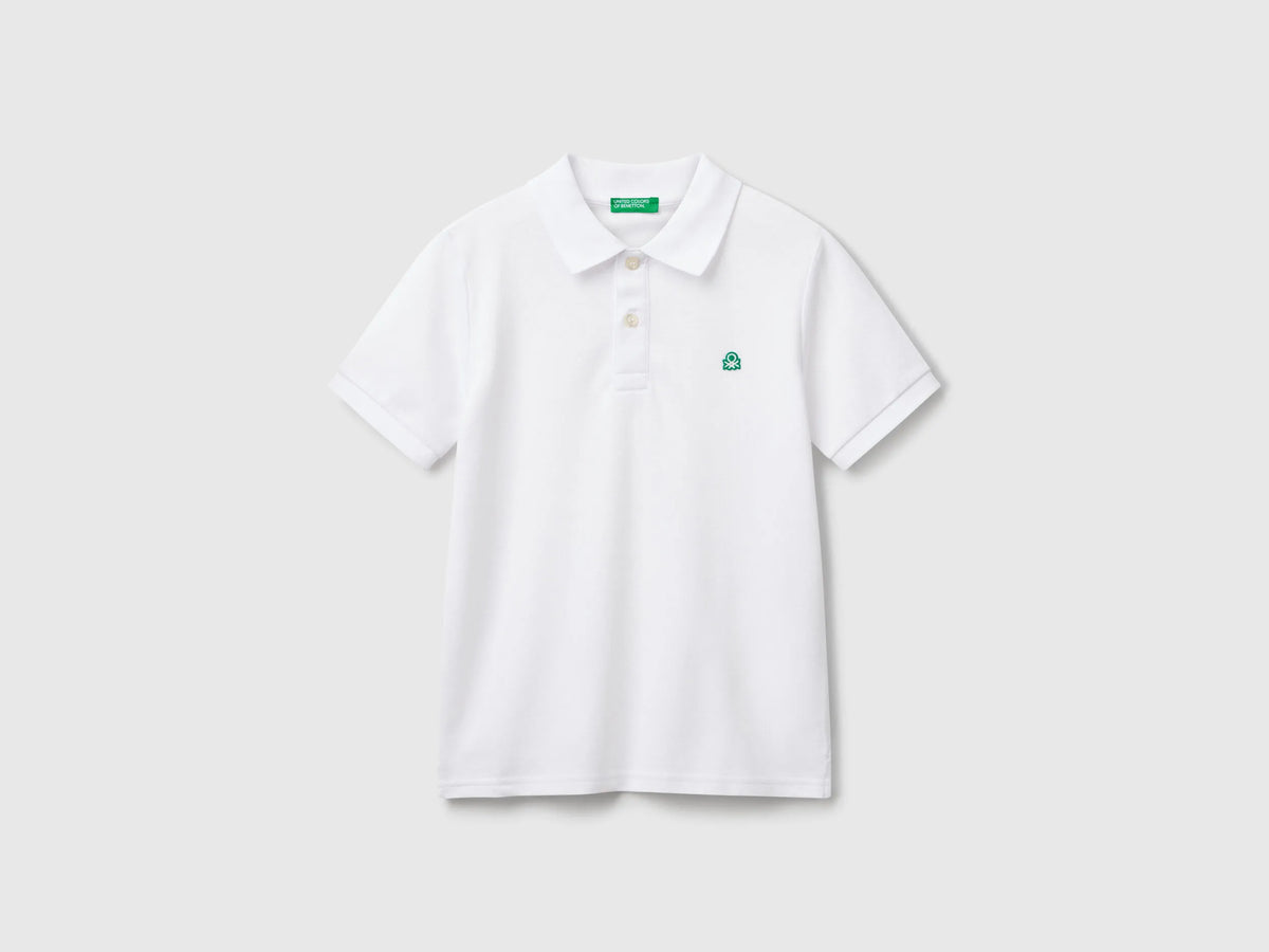 Benetton White Boys Slim Fit Polo in Pure Cotton SKU: 3089C300Q_101 Image 01