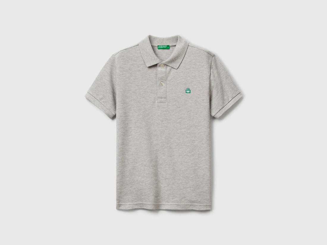 Benetton Light Gray Boys Slim Fit Polo in Pure Cotton SKU: 3089C300Q_501 Image 01