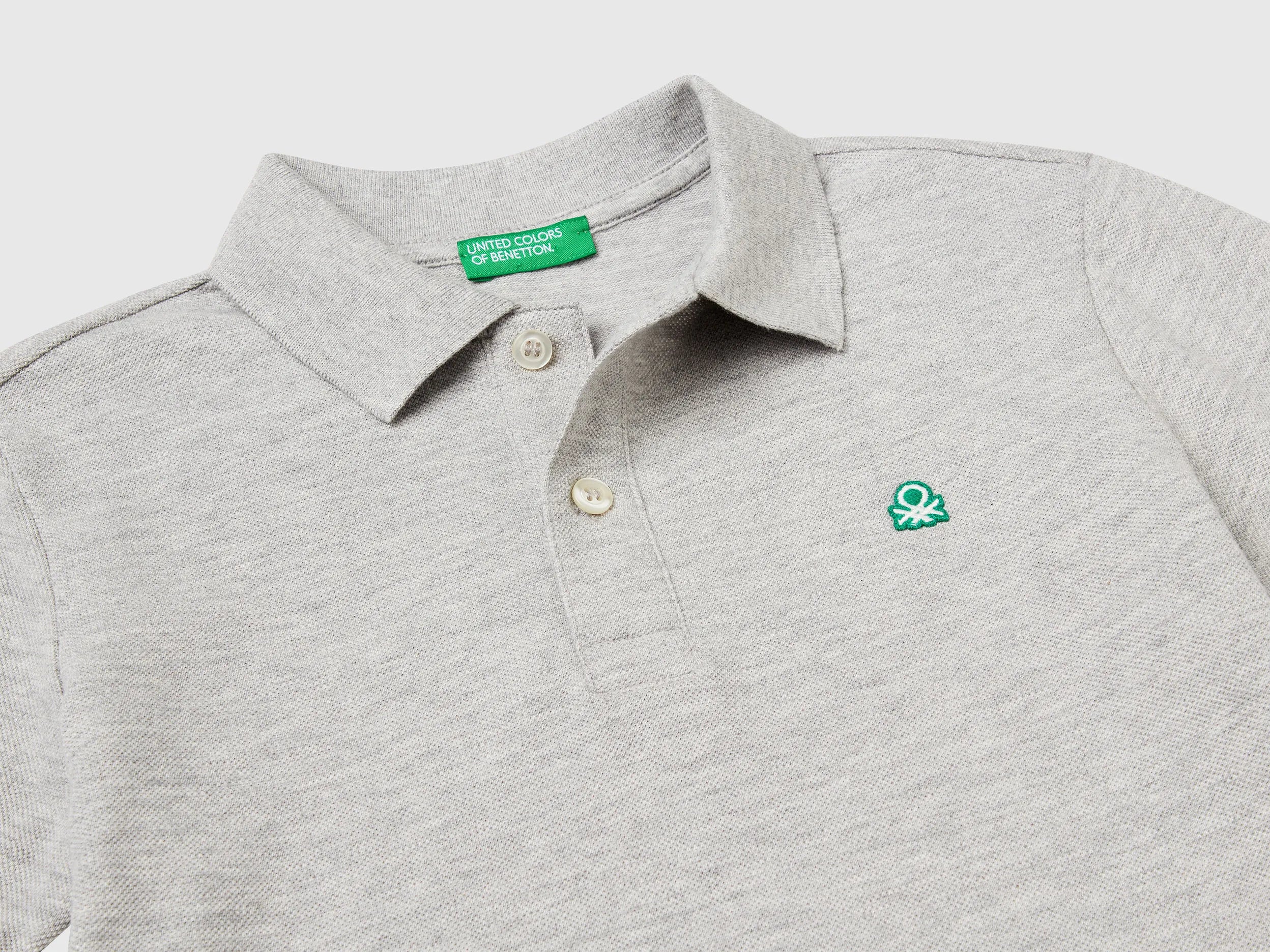 Benetton Light Gray Boys Slim Fit Polo in Pure Cotton SKU: 3089C300Q_501 Image 03