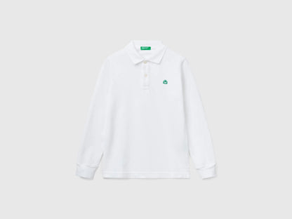 Benetton White Boys Long Sleeve Polo in Cotton SKU: 3089C300Z_101 Image 01