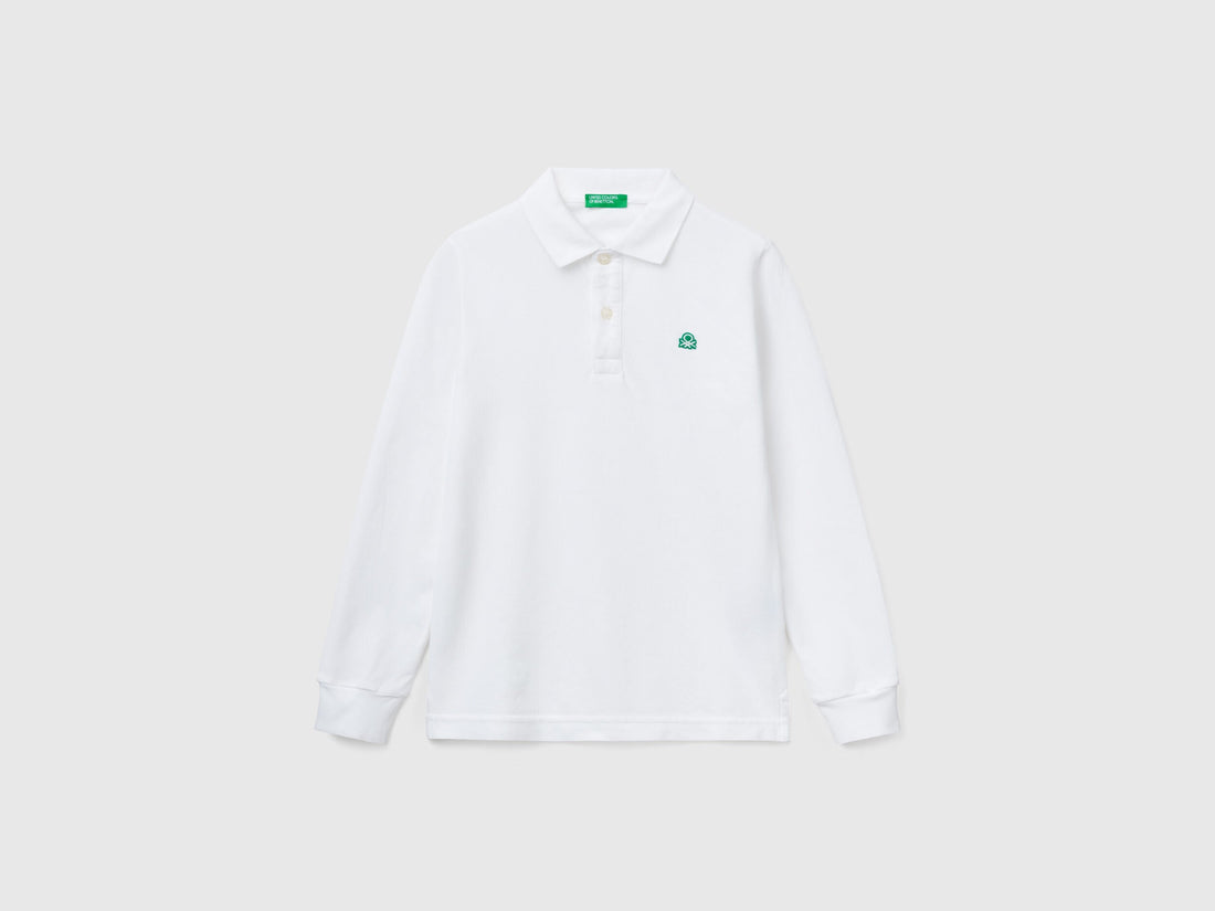 Benetton_White_Long Sleeve Polo in Cotton_3089C300Z_101_01