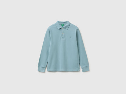 Benetton Light Blue Boys Long-Sleeved Polo Shirt in Organic Cotton SKU: 3089C302E_3E4 Image 01