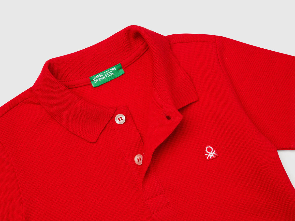 Benetton Red Boys Short Sleeve Polo in Pure Cotton SKU: 3089G3008_015 Image 03