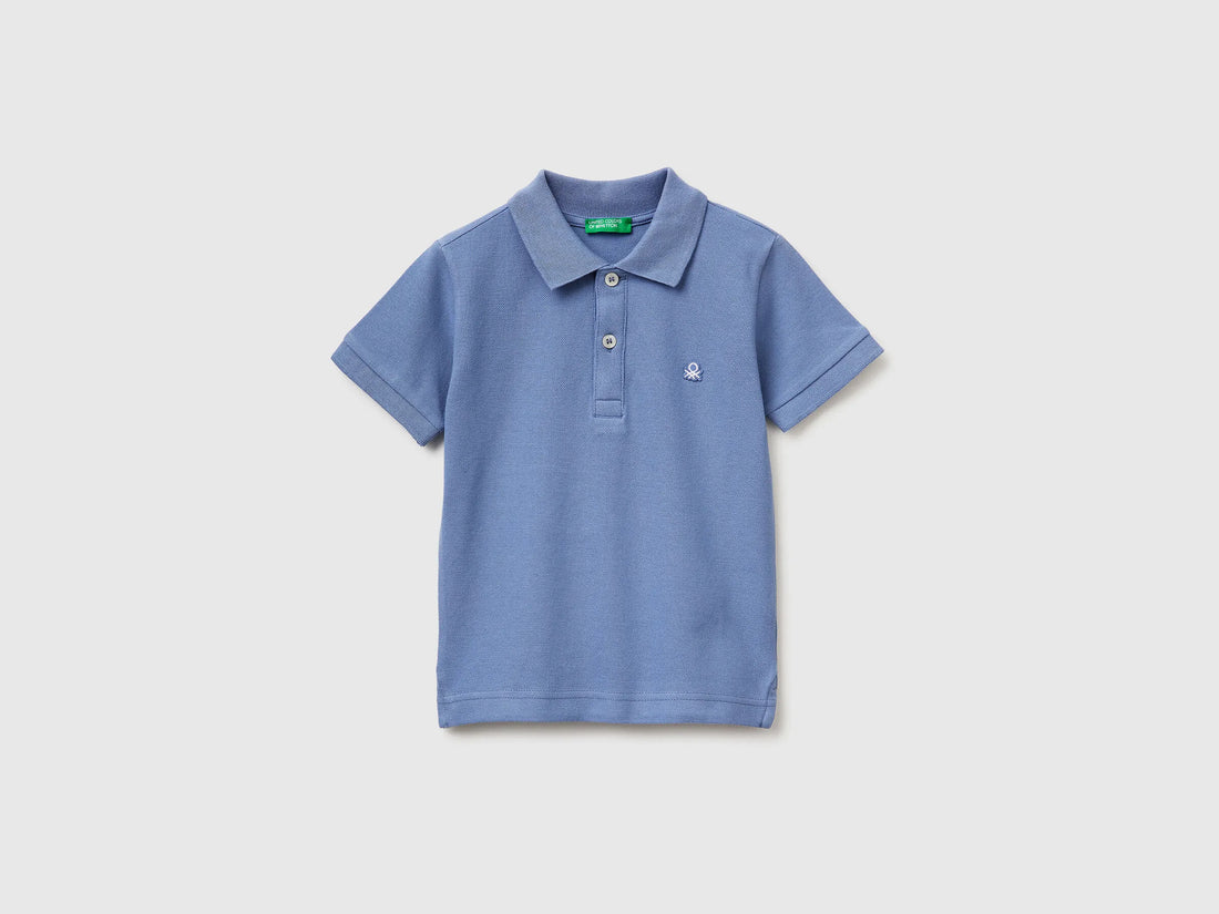 Benetton Light Blue Boys Short-Sleeved Polo in Pure Cotton SKU: 3089G3008_05N Image 01