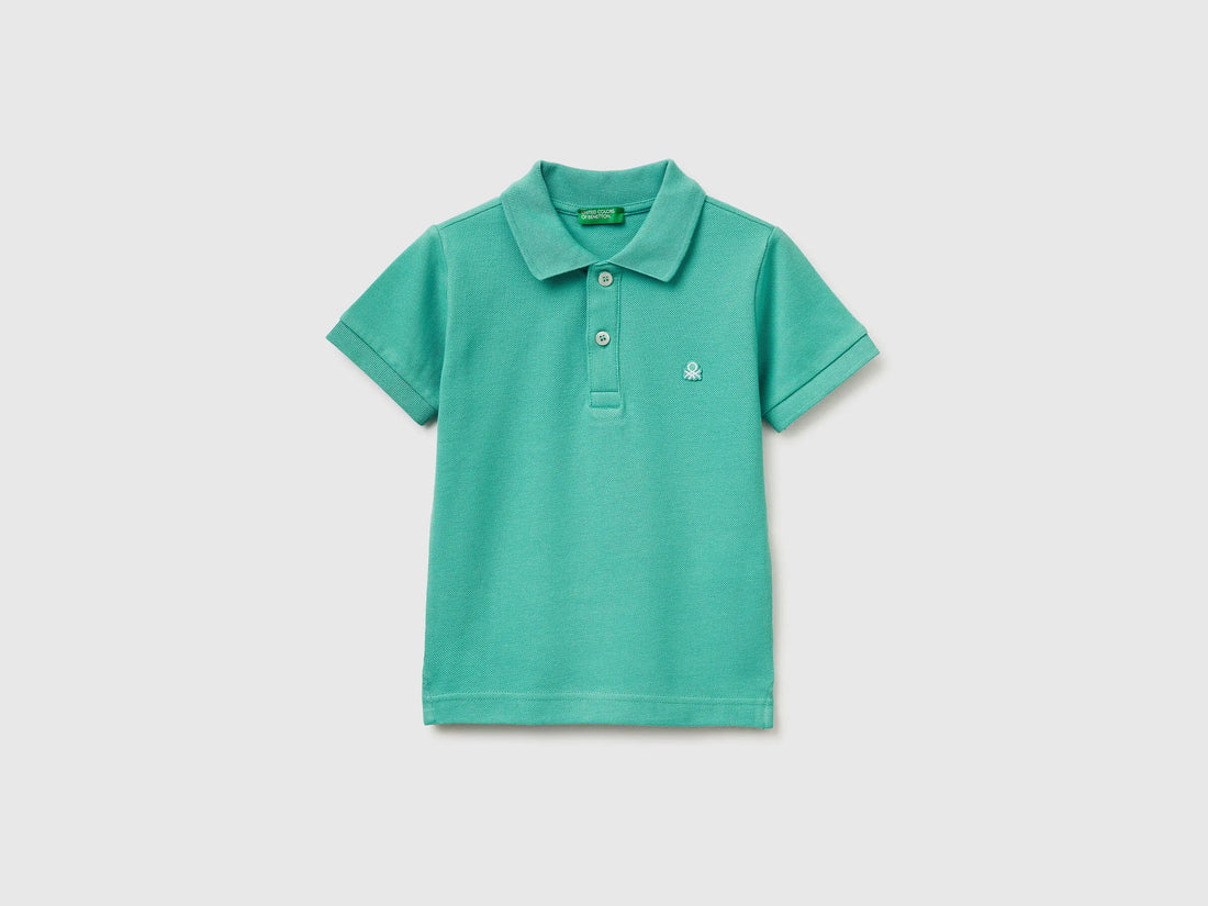 Benetton Aqua Boys Short-Sleeved Polo in Pure Cotton SKU: 3089G3008_08N Image 01