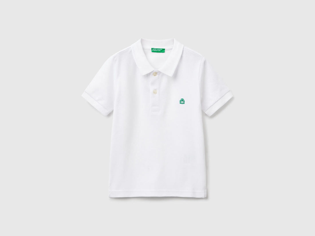 Benetton White Boys Short Sleeve Polo in Pure Cotton SKU: 3089G3008_101 Image 01