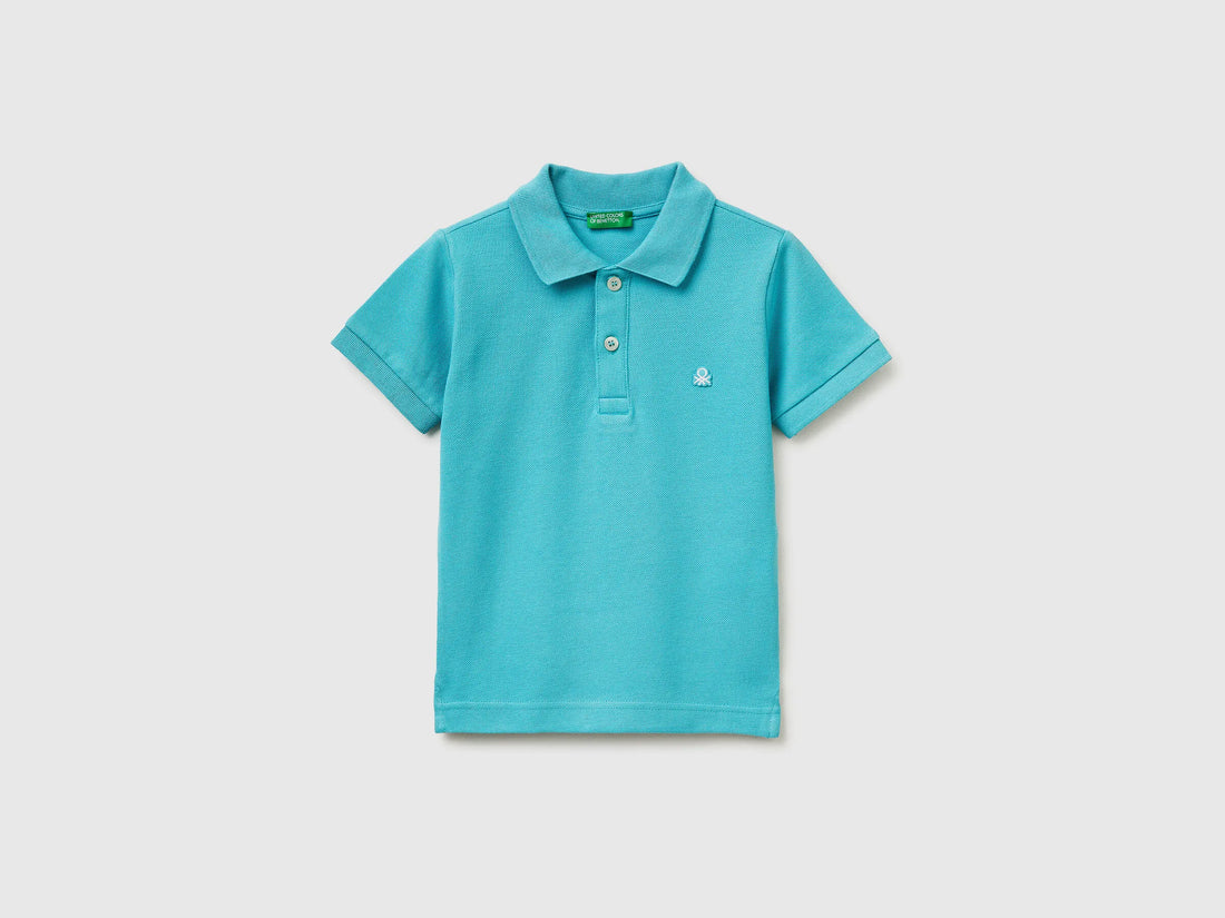 Benetton Aqua Boys Short-Sleeved Polo in Pure Cotton SKU: 3089G3008_28G Image 01