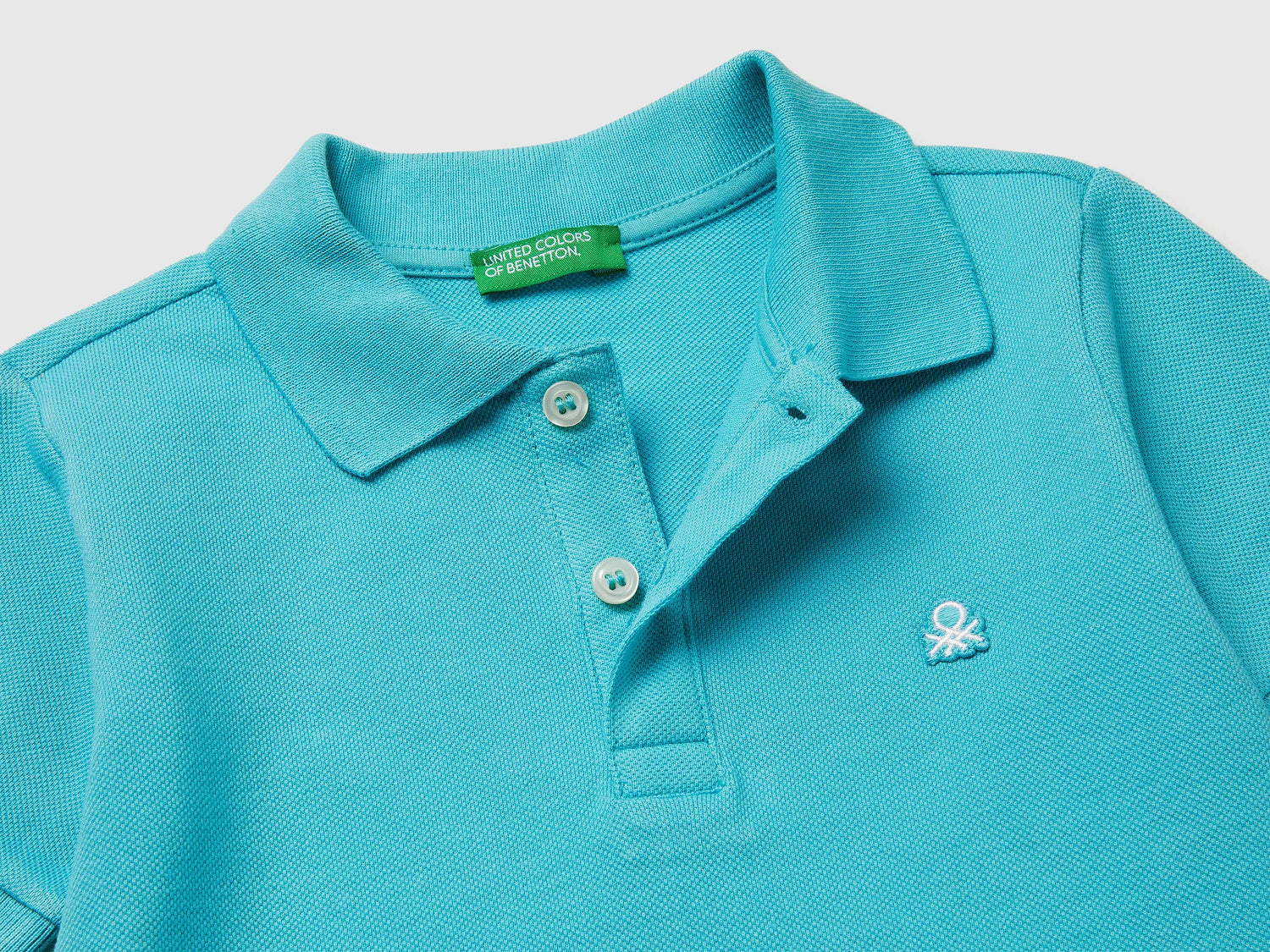 Benetton Aqua Boys Short-Sleeved Polo in Pure Cotton SKU: 3089G3008_28G Image 03