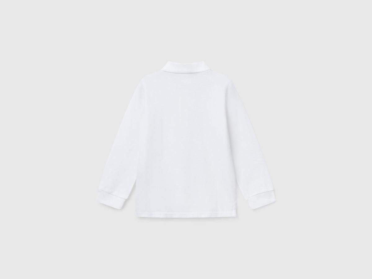 Benetton_White_Long Sleeve Polo in Cotton_3089G3009_101_02