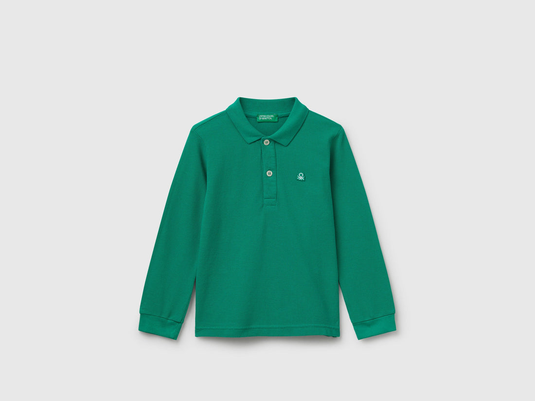 Benetton_Green_Long Sleeve Polo in Cotton_3089G3009_108_01