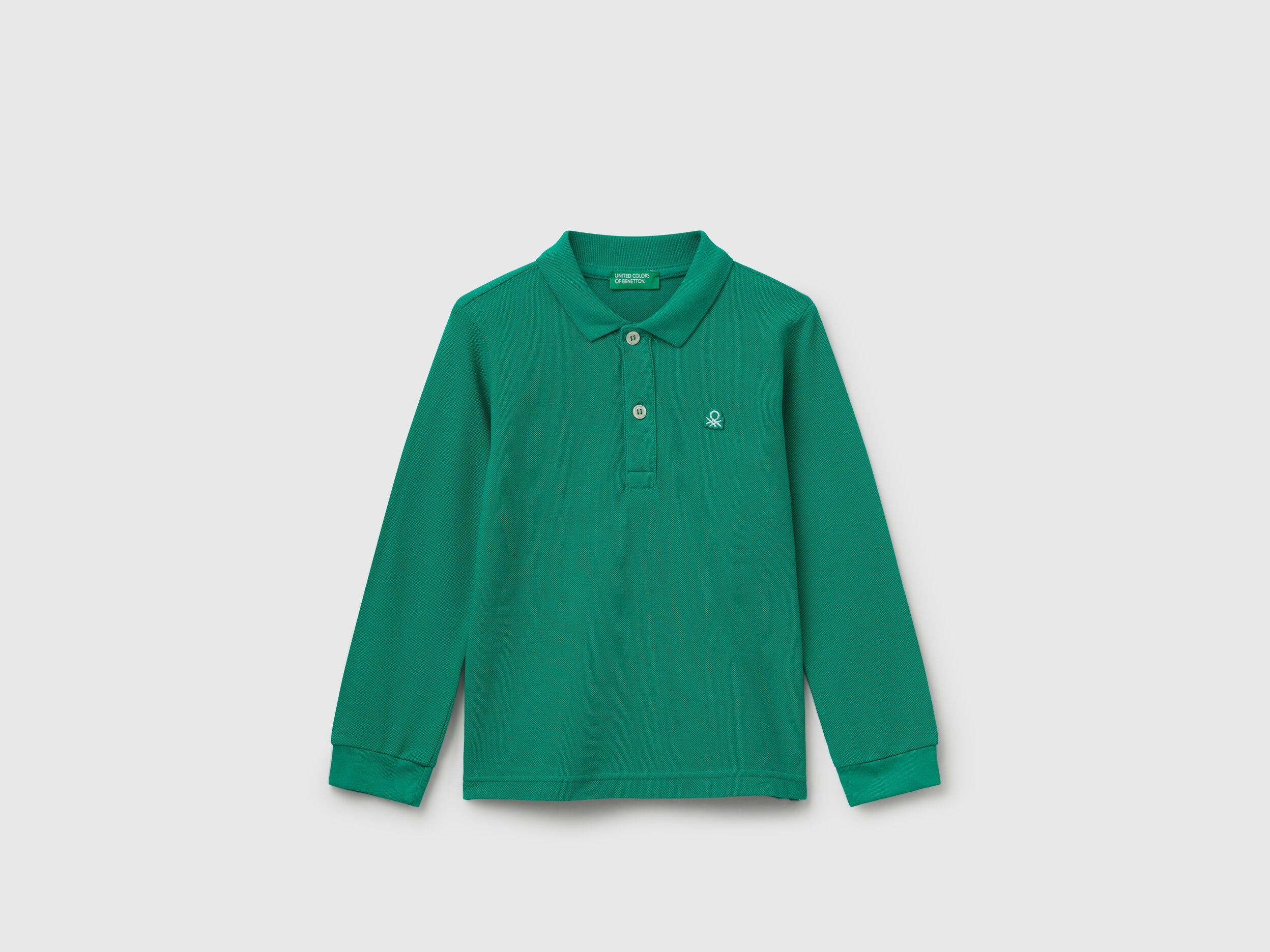 Benetton_Green_Long Sleeve Polo in Cotton_3089G3009_108_01