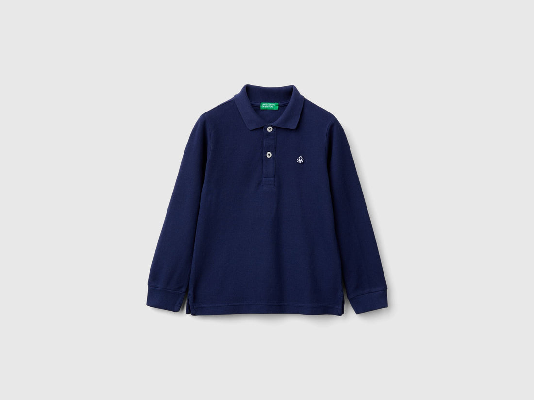 Benetton_Dark Blue_Long Sleeve Polo in Cotton_3089G3009_252_01