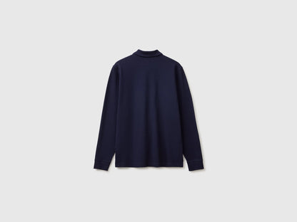 Benetton Dark Blue Men Long Sleeve Cotton Polo SKU: 3089J3204_016 Image 02