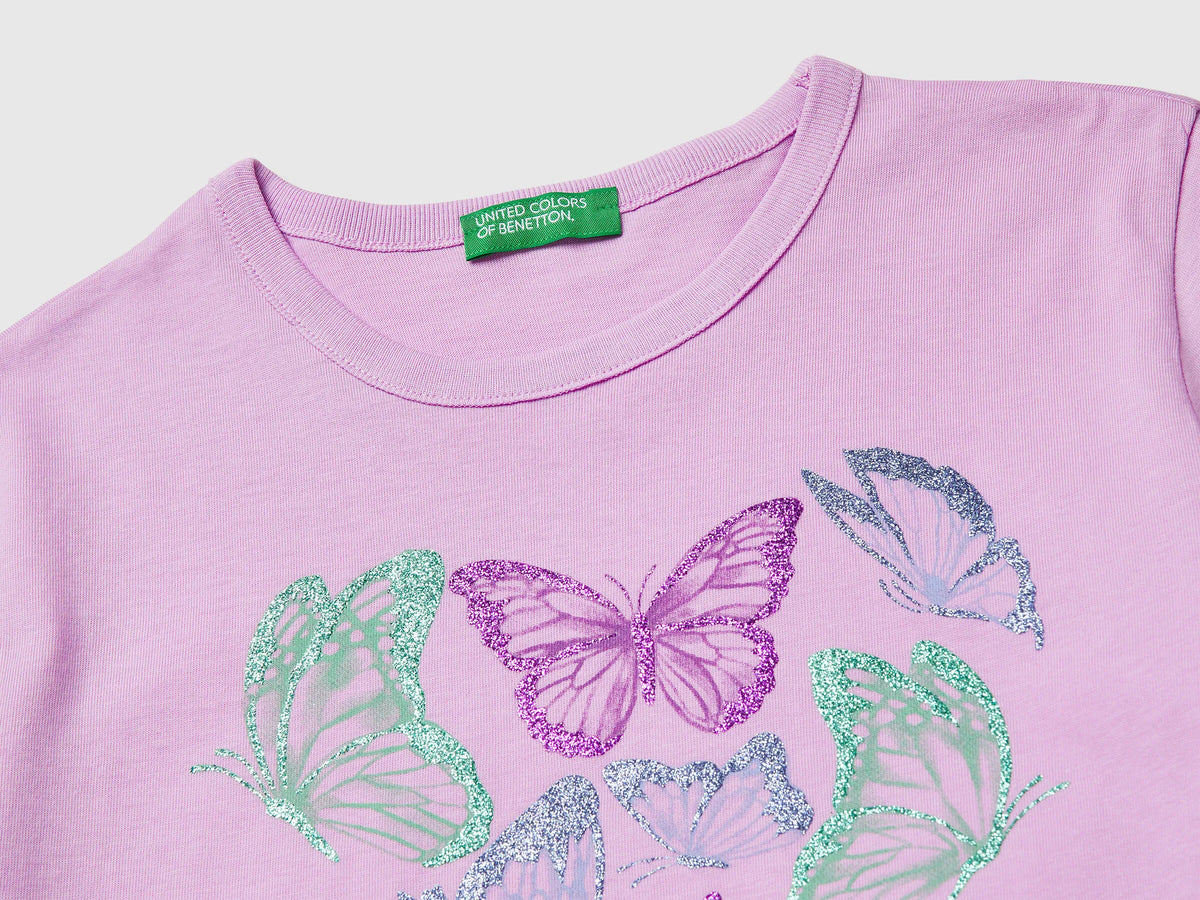 Benetton Lilac Girls T-Shirt with Print and Glitter SKU: 3096C10SG_00L Image 03