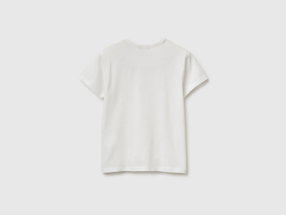 Benetton Creamy White Girls T-Shirt with Print and Glitter SKU: 3096C10SG_074 Image 02