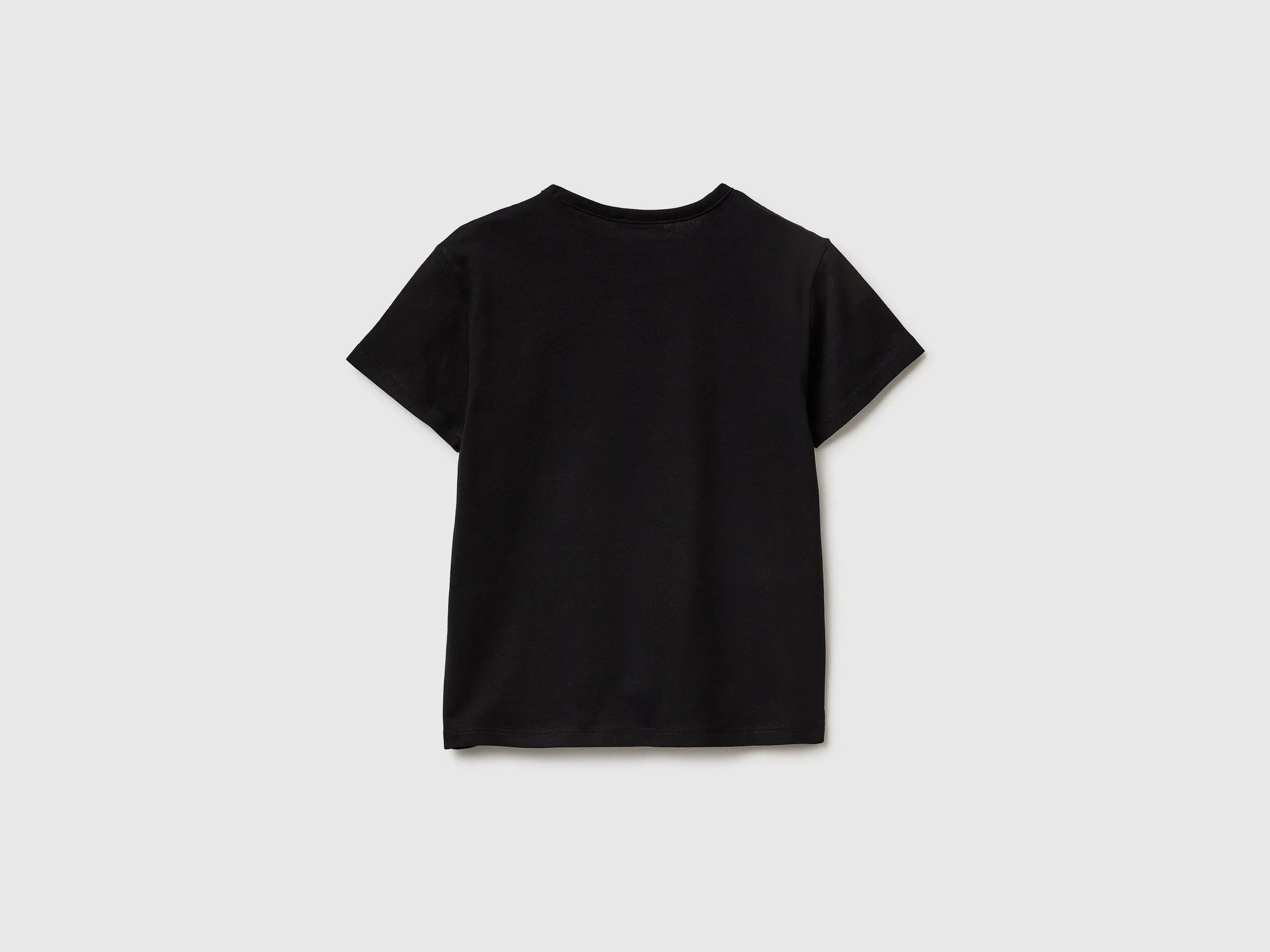 Benetton Black Girls T-Shirt with Print and Glitter SKU: 3096C10SG_100 Image 02