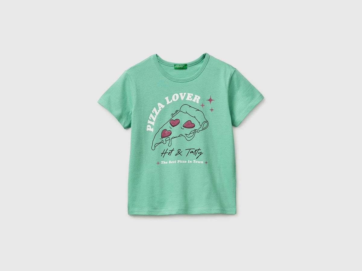 Benetton Aqua Girls T-Shirt with Print and Glitter SKU: 3096C10SG_13D Image 01