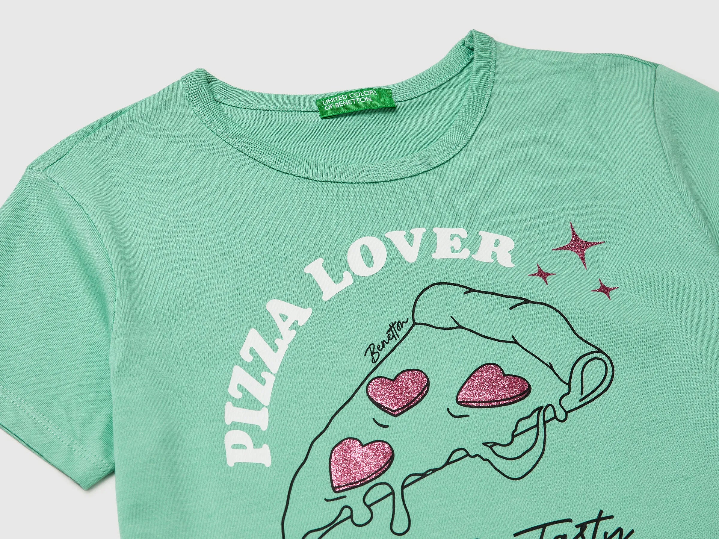 Benetton Aqua Girls T-Shirt with Print and Glitter SKU: 3096C10SG_13D Image 03