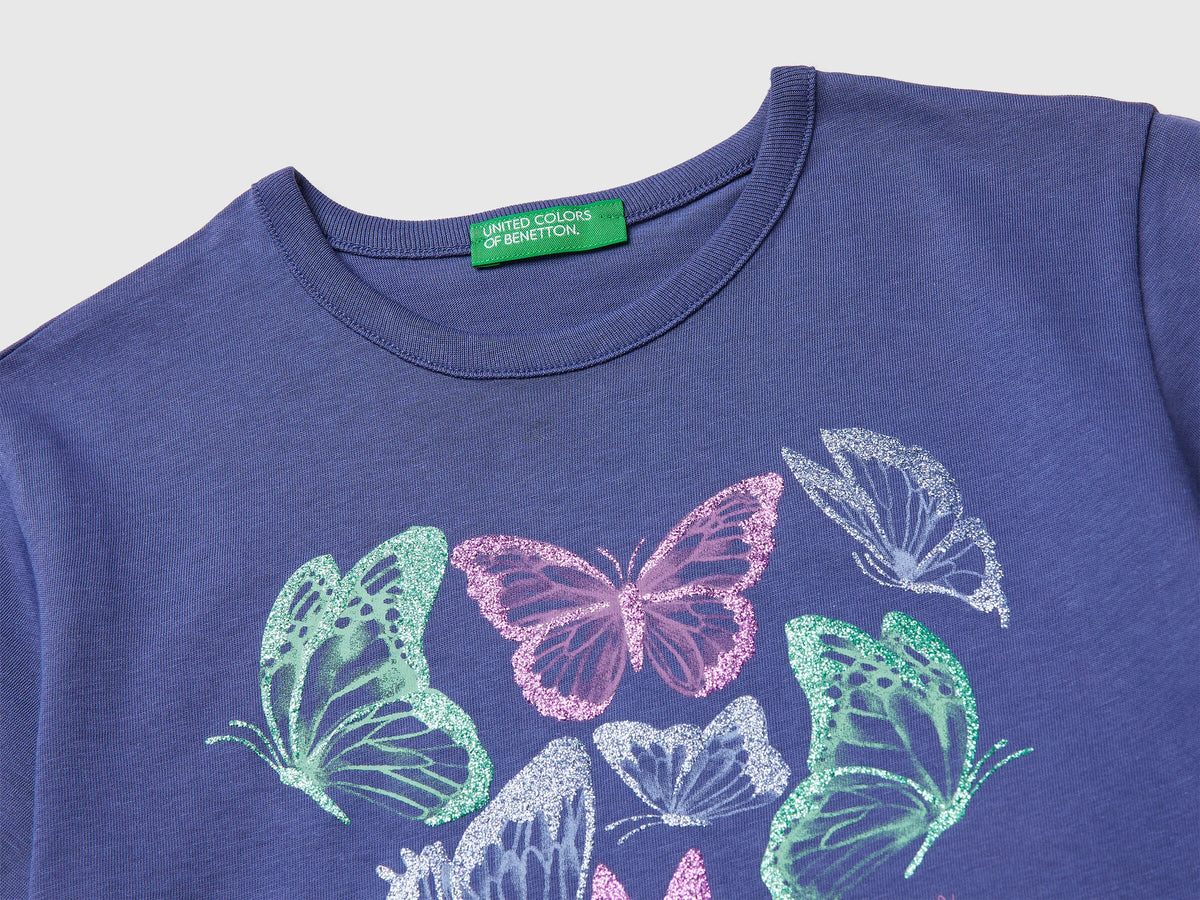 Benetton Violet Girls T-Shirt with Print and Glitter SKU: 3096C10SG_2D8 Image 03