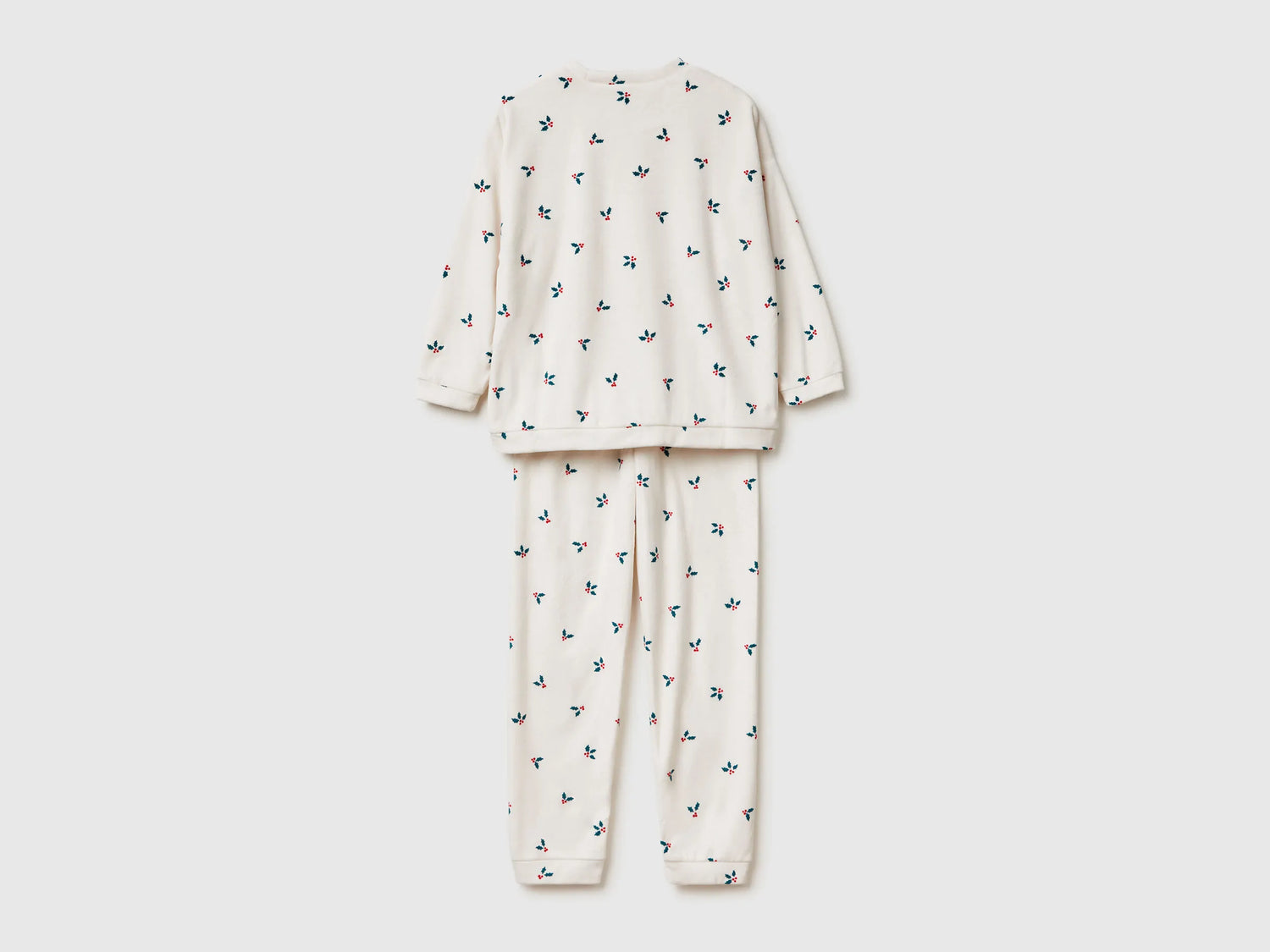 Benetton Creamy White Girls Christmas Pyjamas with Holly SKU: 312W0P09R_67P Image 02