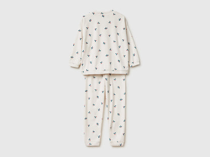 Benetton Creamy White Girls Christmas Pyjamas with Holly SKU: 312W0P09R_67P Image 02