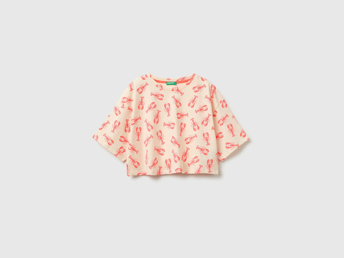Benetton Multi-Color Girls Printed Cropped T-Shirt SKU: 31M0C10TW_72T Image 01