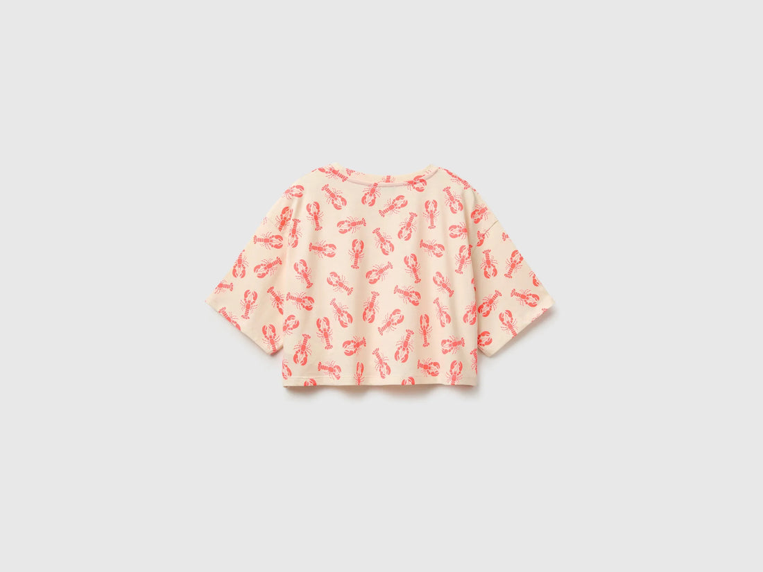 Benetton Multi-Color Girls Printed Cropped T-Shirt SKU: 31M0C10TW_72T Image 02