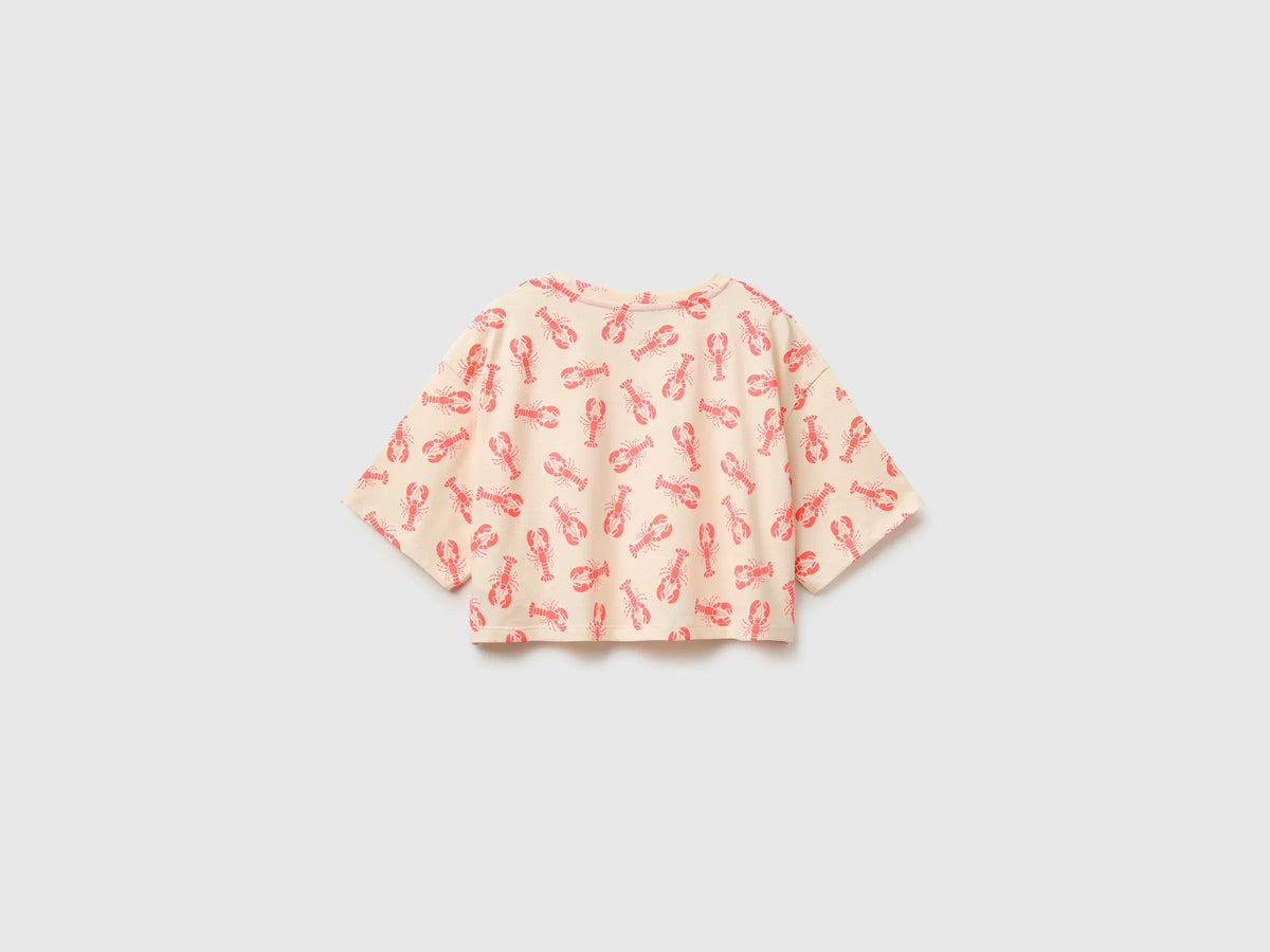 Benetton Multi-Color Girls Printed Cropped T-Shirt SKU: 31M0C10TW_72T Image 02