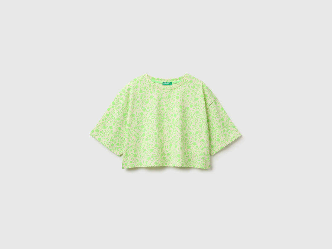 Benetton Green Girls Printed Cropped T-Shirt SKU: 31M0C10TW_72V Image 01
