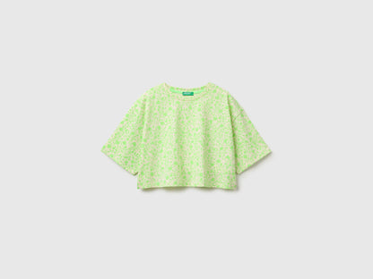 Benetton Green Girls Printed Cropped T-Shirt SKU: 31M0C10TW_72V Image 01