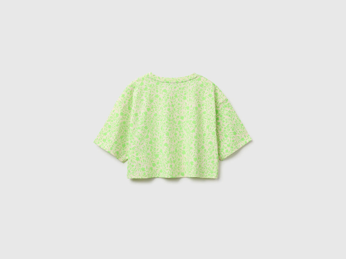 Benetton Green Girls Printed Cropped T-Shirt SKU: 31M0C10TW_72V Image 02