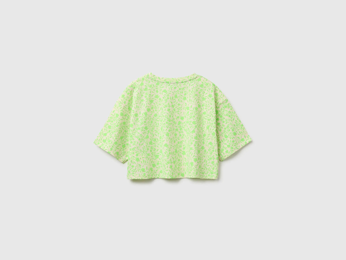 Benetton Green Girls Printed Cropped T-Shirt SKU: 31M0C10TW_72V Image 02