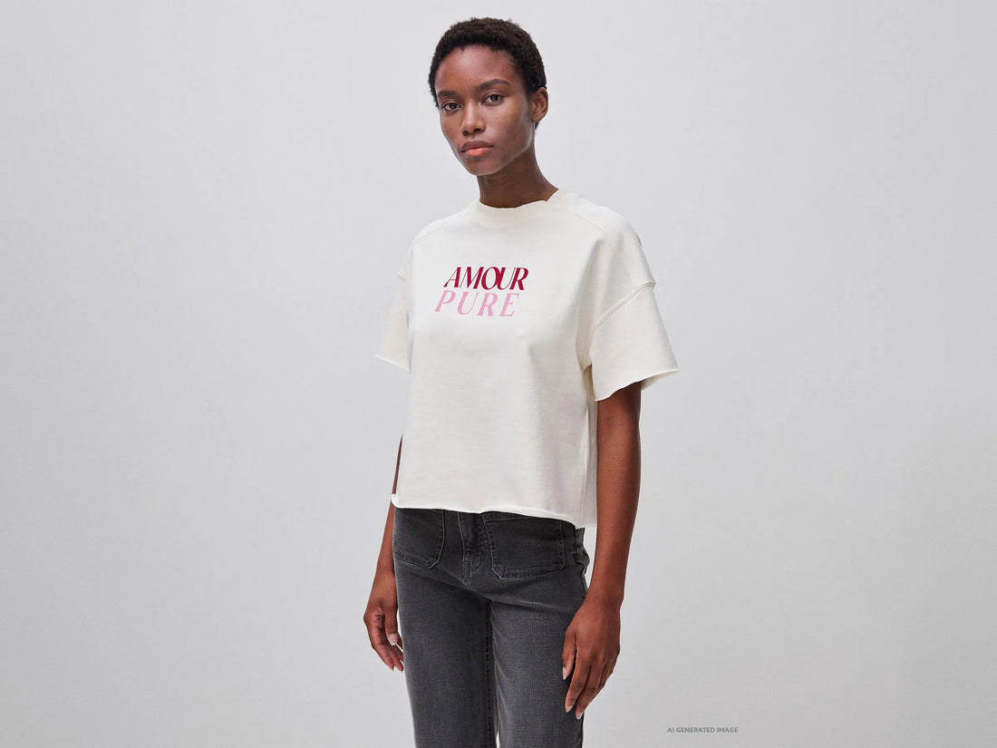 Benetton Creamy White Women Short-Sleeved Sweatshirt with Print SKU: 3245D10DE_27H Image 01