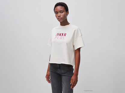 Benetton Creamy White Women Short-Sleeved Sweatshirt with Print SKU: 3245D10DE_27H Image 01