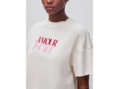 Benetton Creamy White Women Short-Sleeved Sweatshirt with Print SKU: 3245D10DE_27H Image 04