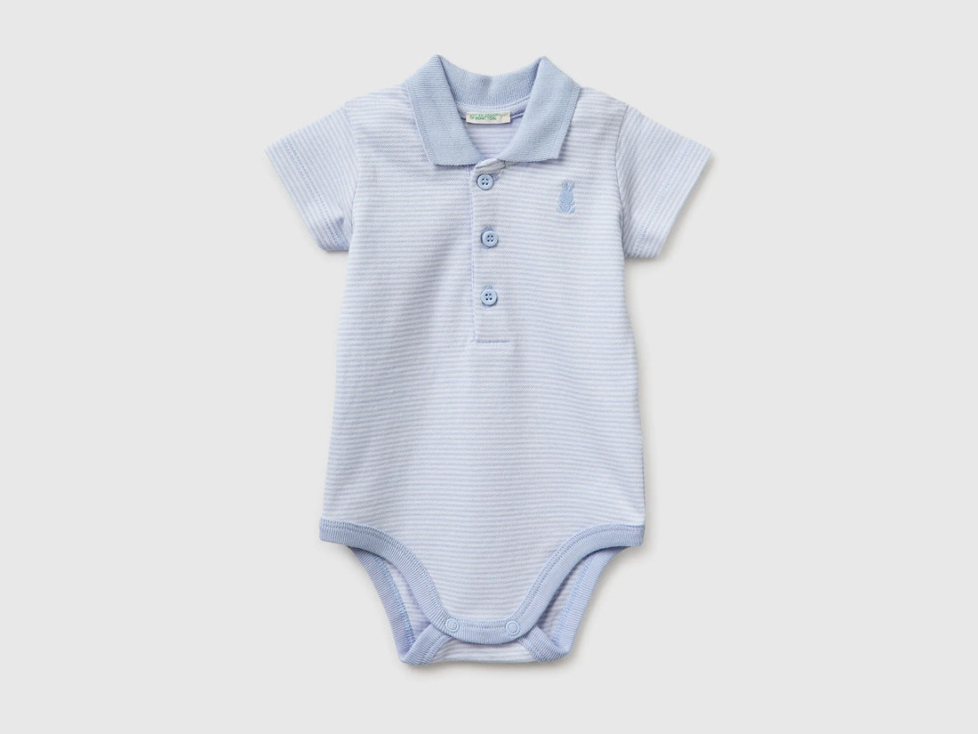 Benetton Sky Blue New Born Polo Onesie in Stretch Cotton SKU: 32TDAB00W_950 Image 01
