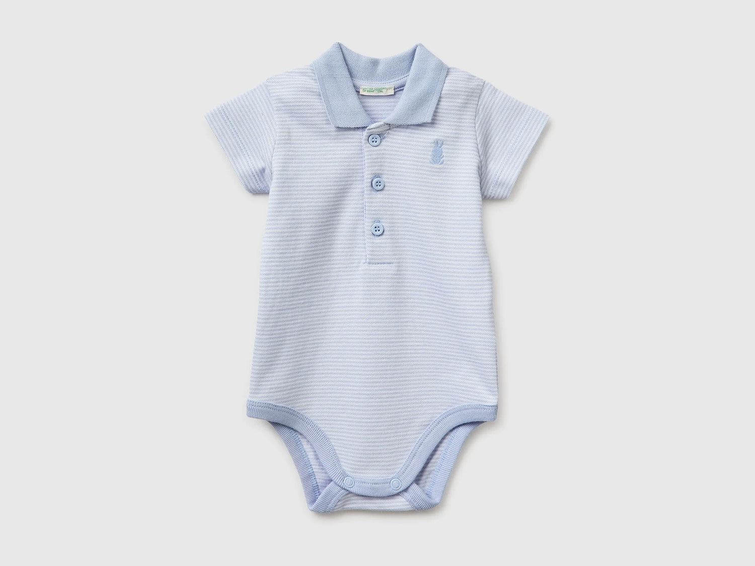 Benetton Sky Blue New Born Polo Onesie in Stretch Cotton SKU: 32TDAB00W_950 Image 01