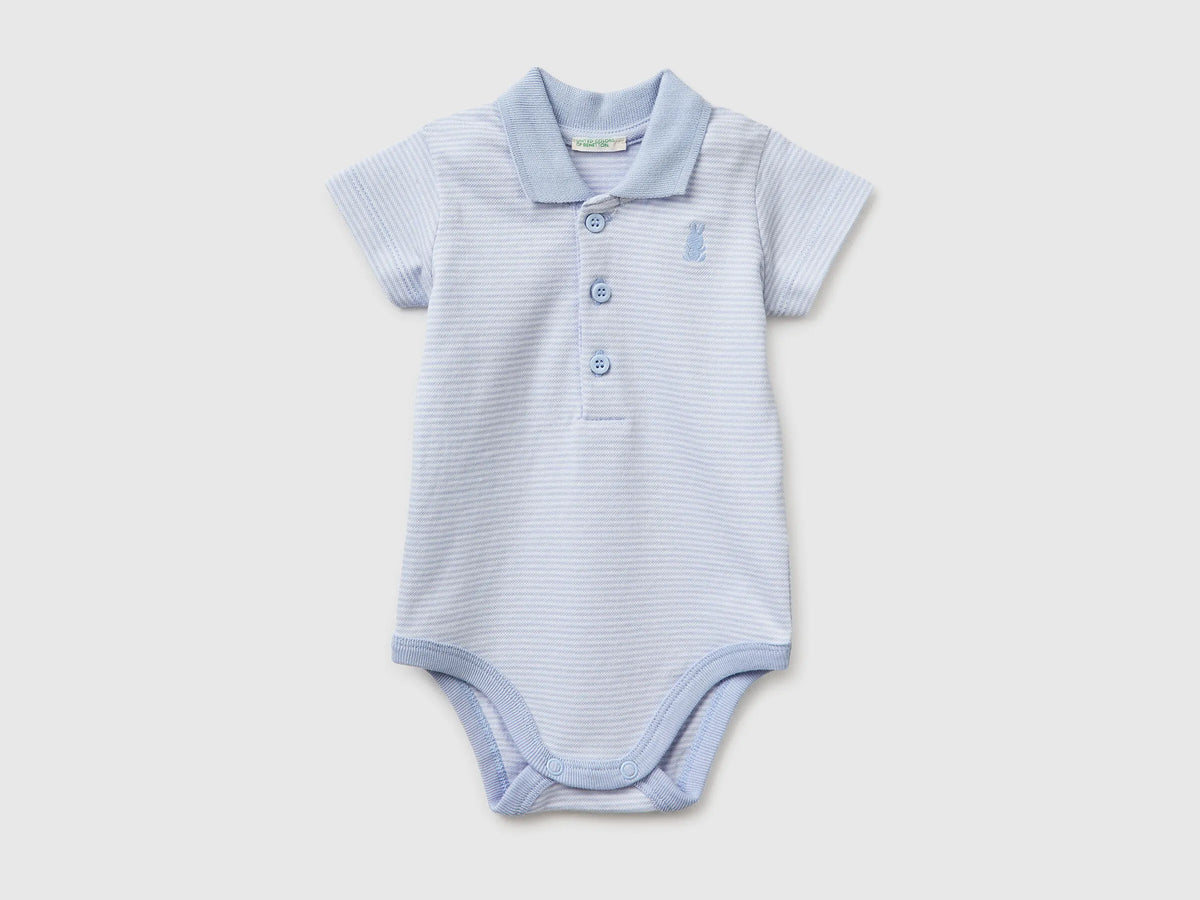 Benetton Sky Blue New Born Polo Onesie in Stretch Cotton SKU: 32TDAB00W_950 Image 01
